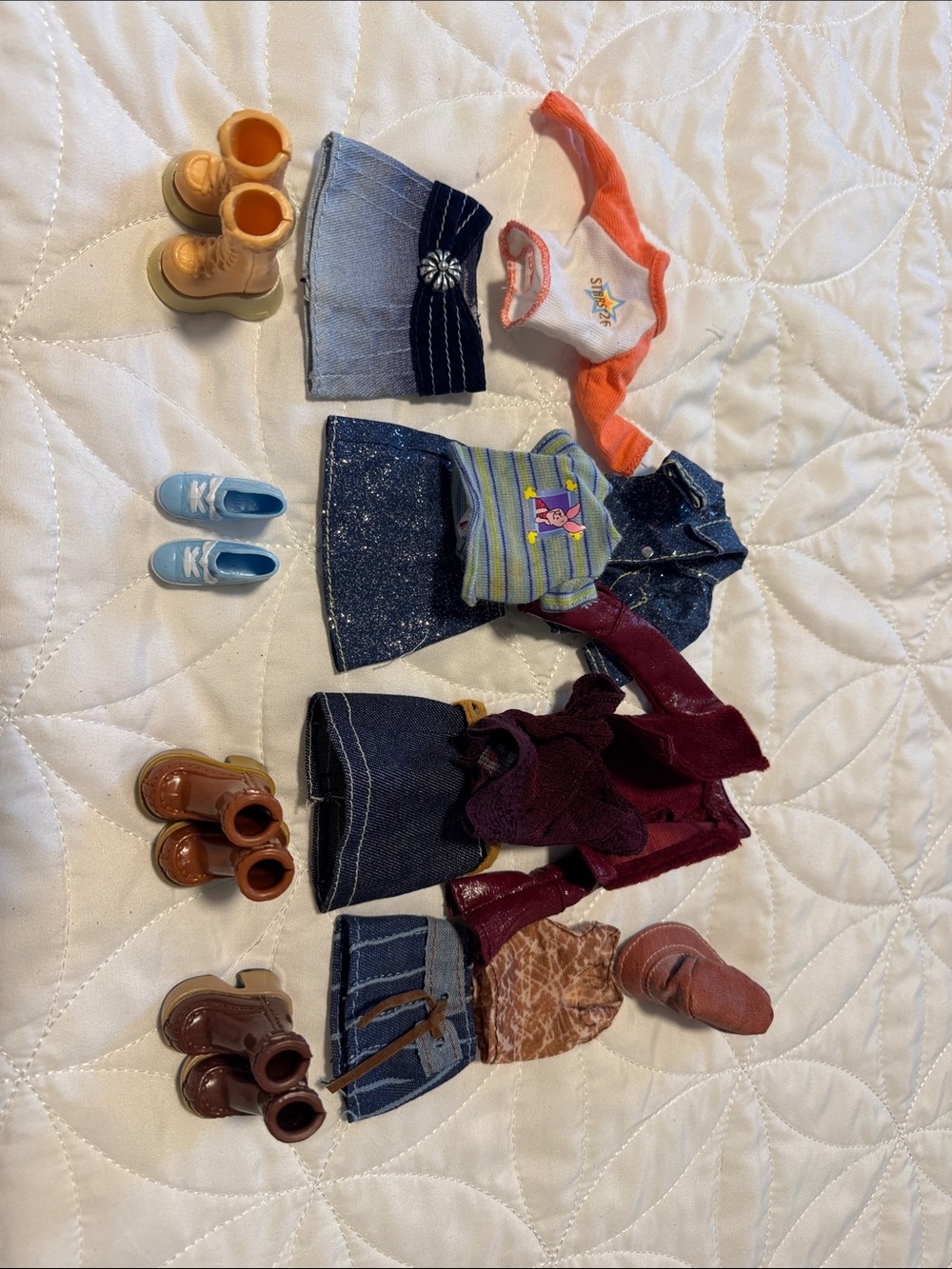 Barbie Doll Outfit & Shoes Set in Denim, Blue, Brown, Orange